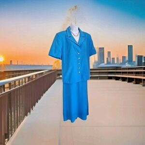 Harve Benard Skirt Suit 18W Blue‎ Short Sleeve Button Front Long Skirt Lined